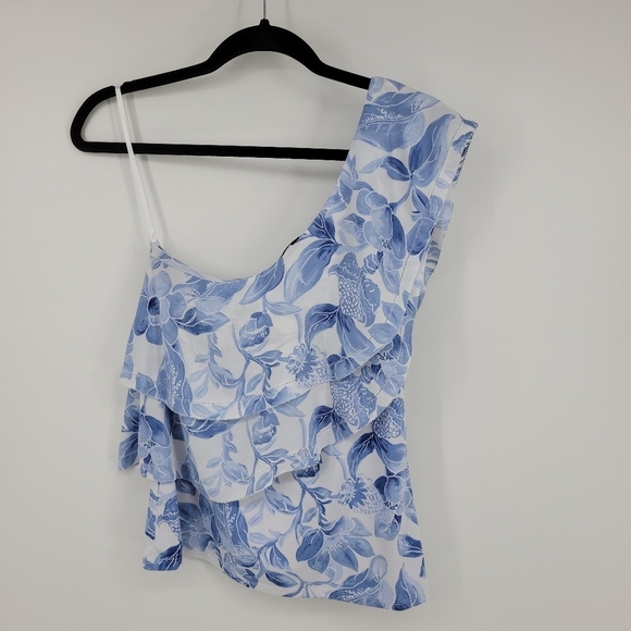 WHBM Womens Floral Print One Shoulder Ruffled Tiered Top Size S - Picture 4 of 13